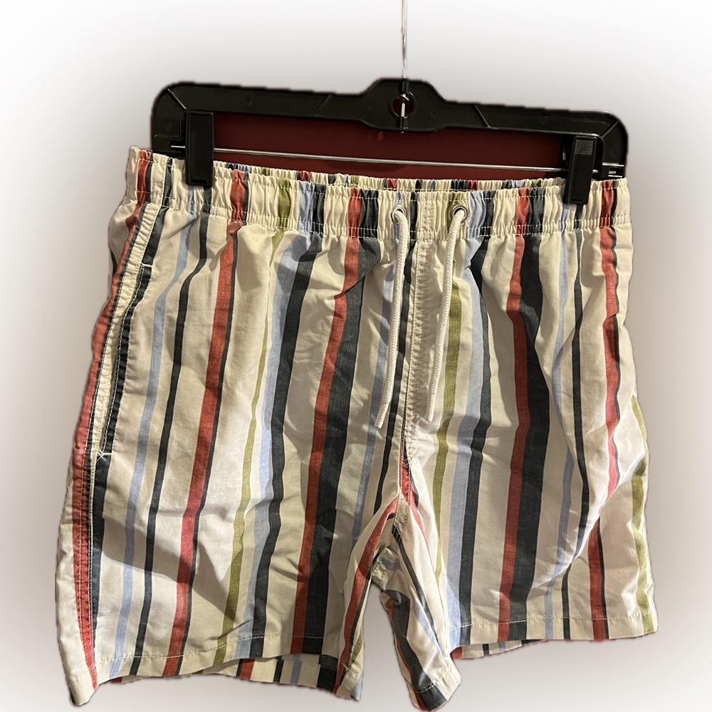 ZARA striped green blue red swim trunks shorts SIZE MEDIUM